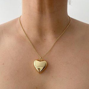 Gold Heart Necklace, Puffy Heart Necklace​​​​​​​​​​​​